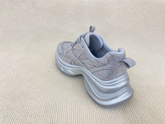 Women fashion sport shoes with bling rhinestone breathable upper grey black