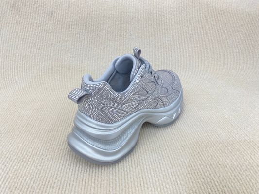 Women fashion sport shoes with bling rhinestone breathable upper grey black