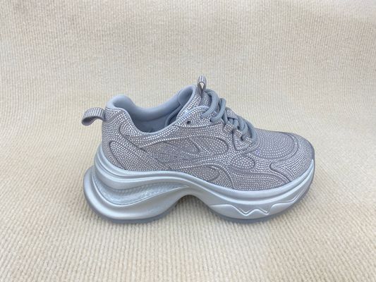 Women fashion sport shoes with bling rhinestone breathable upper grey black
