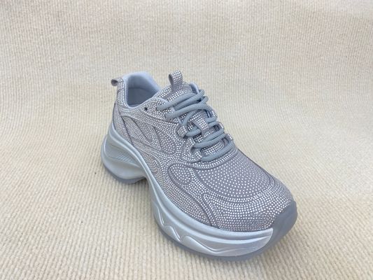 Women fashion sport shoes with bling rhinestone breathable upper grey black